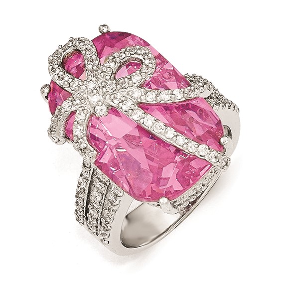 Cheryl M Sterling Silver Pink and White CZ Bow Ring