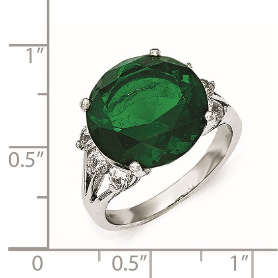 Cheryl M Sterling Silver AAA CZ and Simulated Emerald Ring