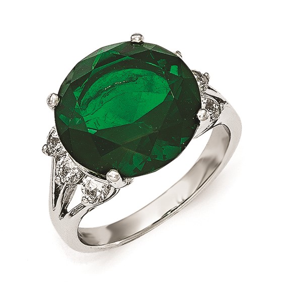 Cheryl M Sterling Silver AAA CZ and Simulated Emerald Ring