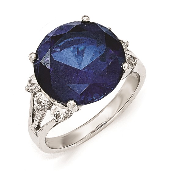 Cheryl M Sterling Silver AAA CZ and Synthetic Sapphire Ring