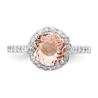Cheryl M Sterling Silver Rhodium-plated 100 Facet Simulated Morganite and White Brilliant-cut CZ Halo Ring view 5