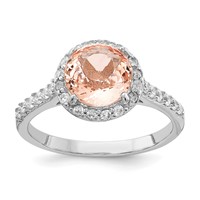 Cheryl M Sterling Silver Rhodium-plated 100 Facet Simulated Morganite and White Brilliant-cut CZ Halo Ring view 1