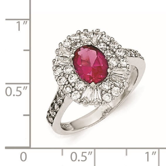 Cheryl M Sterling Silver CZ and Synthetic Ruby Ring