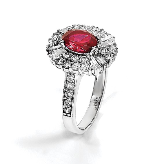 Cheryl M Sterling Silver CZ and Synthetic Ruby Ring