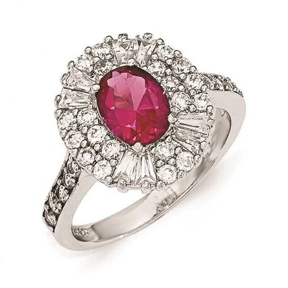 Cheryl M Sterling Silver CZ and Synthetic Ruby Ring