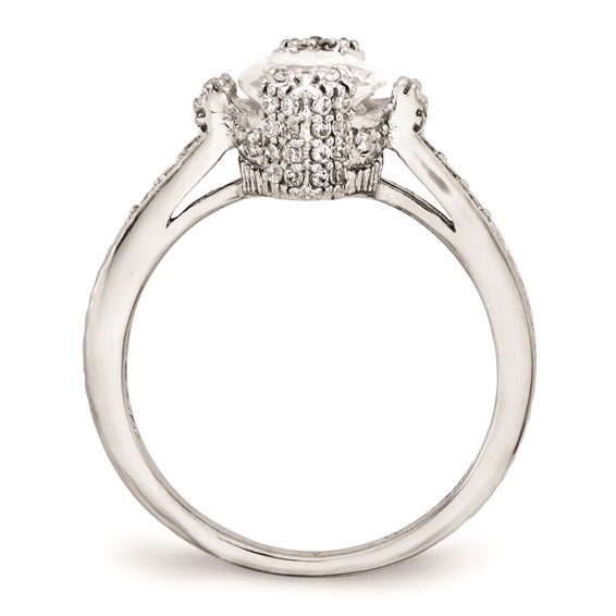 Cheryl M Sterling Silver Textured CZ Marquise Ring