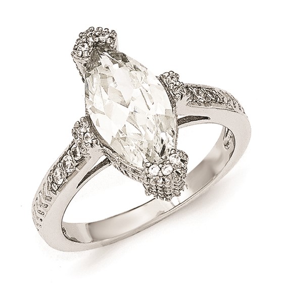 Cheryl M Sterling Silver Textured CZ Marquise Ring