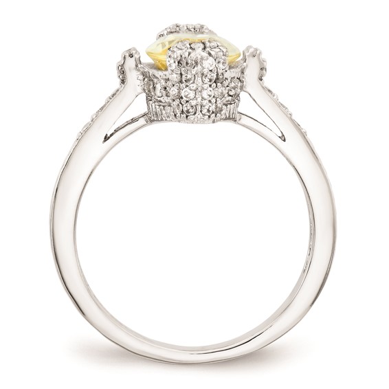 Cheryl M Sterling Silver Textured Yellow and White CZ Marquise Ring