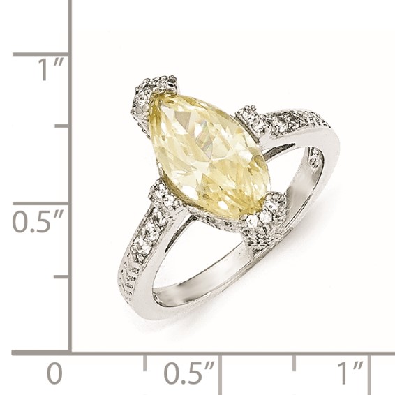 Cheryl M Sterling Silver Textured Yellow and White CZ Marquise Ring