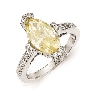 Cheryl M Sterling Silver Textured Yellow and White CZ Marquise Ring