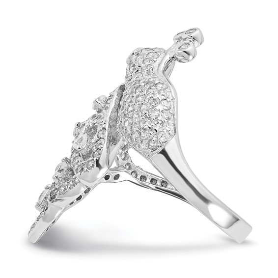 Cheryl M Sterling Silver Black and White CZ Peacock Ring