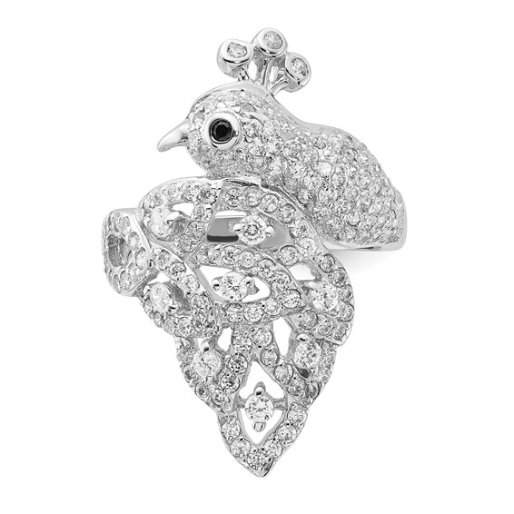 Cheryl M Sterling Silver Black and White CZ Peacock Ring