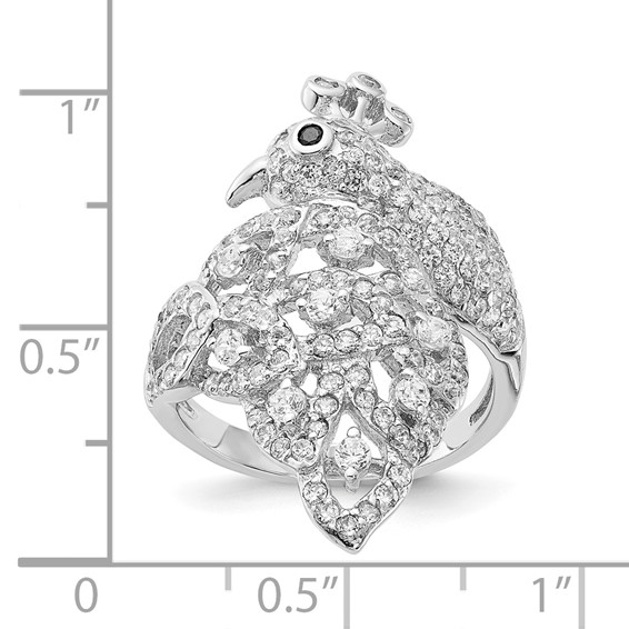 Cheryl M Sterling Silver Black and White CZ Peacock Ring