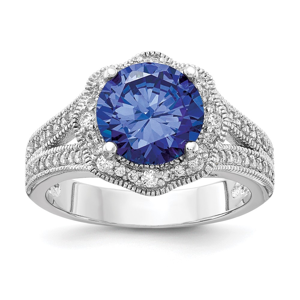 Sterling Silver Cheryl M Rh-p Purple Blue Color White CZ Ring