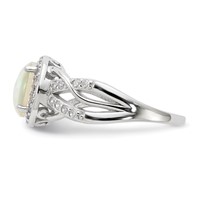 Cheryl M Sterling Silver Rhodium-plated Cabochon Lab Created Opal and Brilliant-cut CZ Woven Pattern Ring view 3