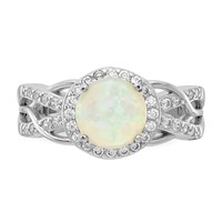 Cheryl M Sterling Silver Rhodium-plated Cabochon Lab Created Opal and Brilliant-cut CZ Woven Pattern Ring view 5