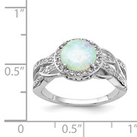 Cheryl M Sterling Silver Rhodium-plated Cabochon Lab Created Opal and Brilliant-cut CZ Woven Pattern Ring view 4