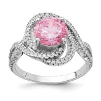 Cheryl M Sterling Silver Rhodium-plated Fancy Pink and White Brilliant-cut CZ Ring view 1