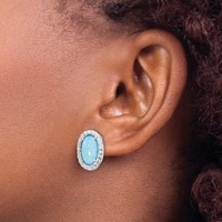 Cheryl M Sterling Silver Rhodium-plated Cabochon Lab Created Blue Opal and Brilliant-cut CZ Oval Post Earrings view 3