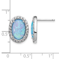 Cheryl M Sterling Silver Rhodium-plated Cabochon Lab Created Blue Opal and Brilliant-cut CZ Oval Post Earrings view 4