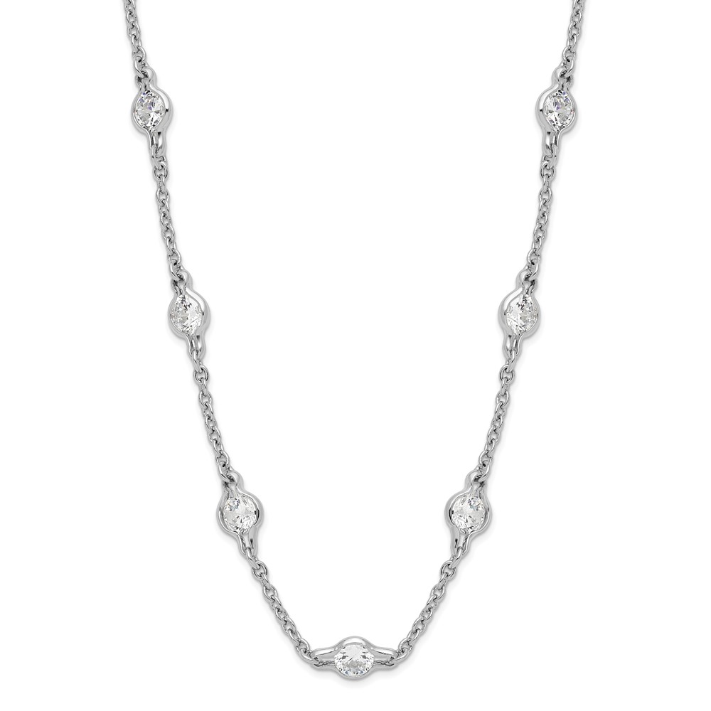Sterling Silver Cheryl M Rhodium-plated Polished CZ Stations Necklace