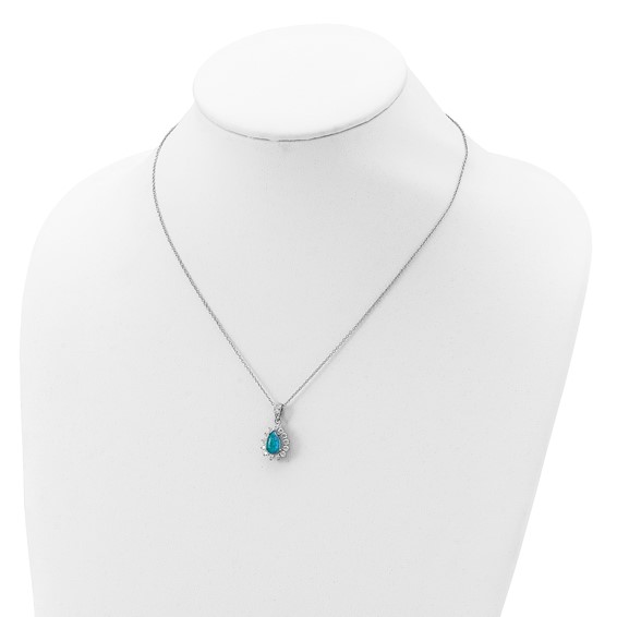 Cheryl M Sterling Silver Rhodium-plated Cabochon Lab Created Blue Opal and Brilliant-cut CZ Pear 18 Inch Necklace