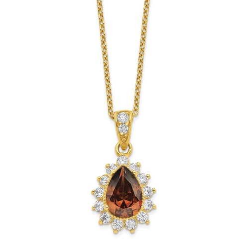 Cheryl M Sterling Silver Gold-plated Brown and White Brilliant-cut CZ Teardrop Necklace, 18.5"
