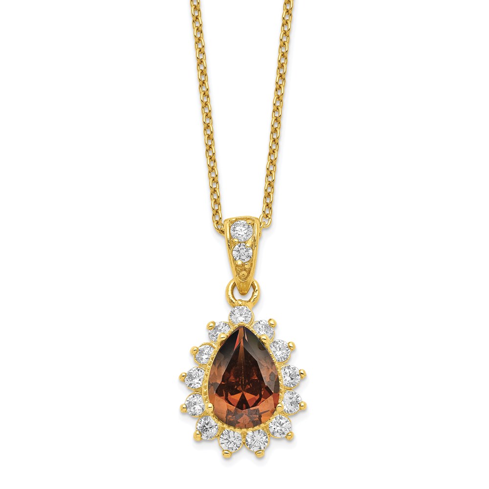 Cheryl M Sterling Silver Gold Plated & Teardrop Brown CZ 18.5in Necklace