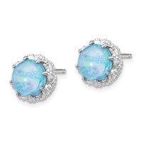 Cheryl M Sterling Silver Rhodium-plated Cabochon Lab Created Blue Opal and Brilliant-cut CZ Post Earrings view 2