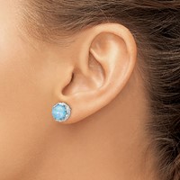 Cheryl M Sterling Silver Rhodium-plated Cabochon Lab Created Blue Opal and Brilliant-cut CZ Post Earrings view 3