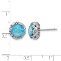 Cheryl M Sterling Silver Rhodium-plated Cabochon Lab Created Blue Opal and Brilliant-cut CZ Post Earrings view 4