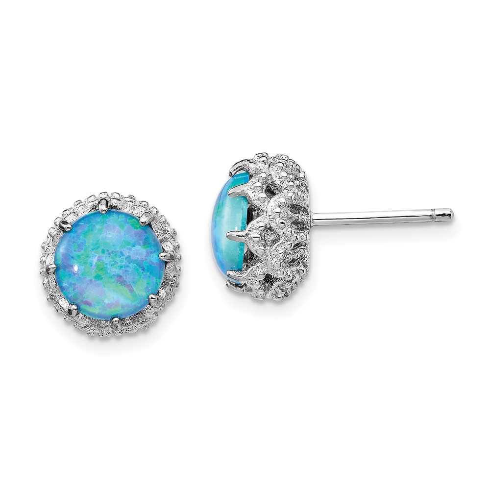 Sterling Silver Cheryl M Rhodium-plated Created Blue Opal Stud Earrings