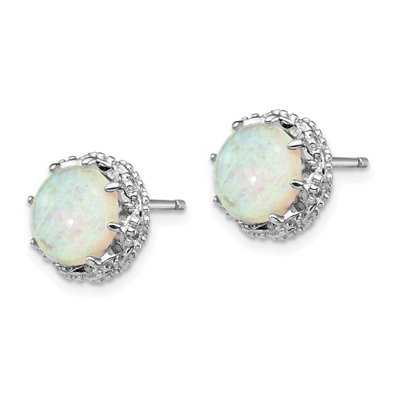 Cheryl M Sterling Silver Rhodium-plated Cabochon Lab Created Opal and Brilliant-cut CZ Post Stud Earrings