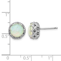 Cheryl M Sterling Silver Rhodium-plated Cabochon Lab Created Opal and Brilliant-cut CZ Post Stud Earrings view 4