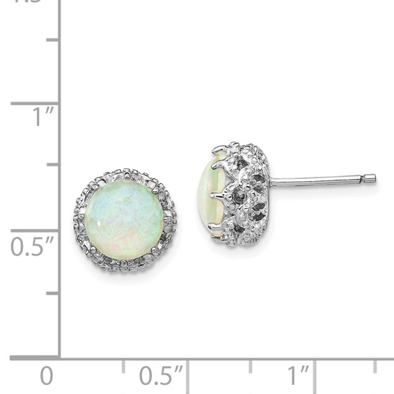 Cheryl M Sterling Silver Rhodium-plated Cabochon Lab Created Opal and Brilliant-cut CZ Post Stud Earrings
