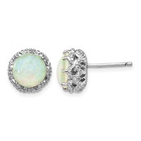 Cheryl M Sterling Silver Rhodium-plated Cabochon Lab Created Opal and Brilliant-cut CZ Post Stud Earrings view 1