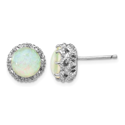 Cheryl M Sterling Silver Rhodium-plated Cabochon Lab Created Opal and Brilliant-cut CZ Post Stud Earrings