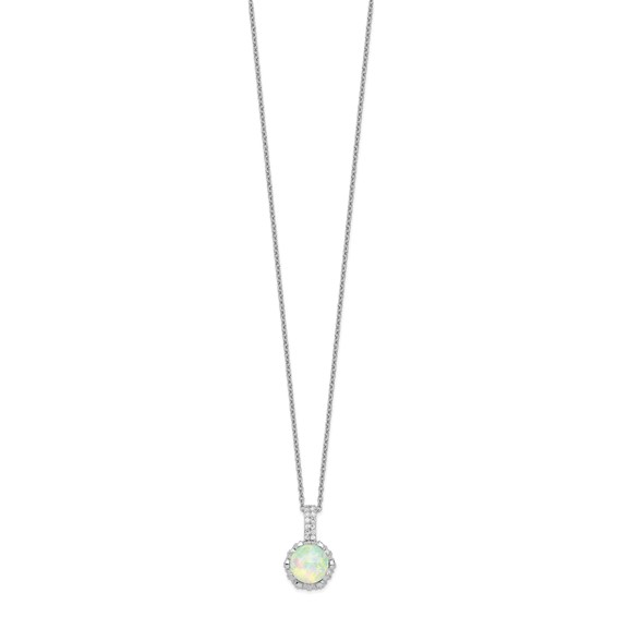 Cheryl M Sterling Silver Rhodium-plated Cabochon Lab Created Opal and Brilliant-cut CZ 18.5 Inch Necklace
