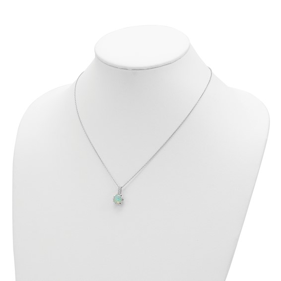 Cheryl M Sterling Silver Rhodium-plated Cabochon Lab Created Opal and Brilliant-cut CZ 18.5 Inch Necklace
