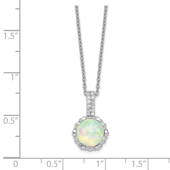 Cheryl M Sterling Silver Rhodium-plated Cabochon Lab Created Opal and Brilliant-cut CZ 18.5 Inch Necklace
