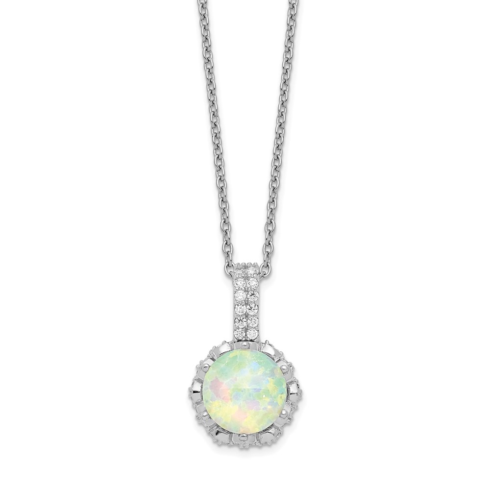 Sterling Silver Cheryl M Rh-p CZ Lab Created White Opal Necklace