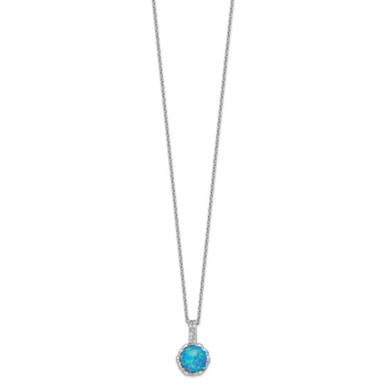 Cheryl M Sterling Silver Rhodium-plated Cabochon Lab Created Blue Opal and Brilliant-cut CZ 18.25 Inch Necklace