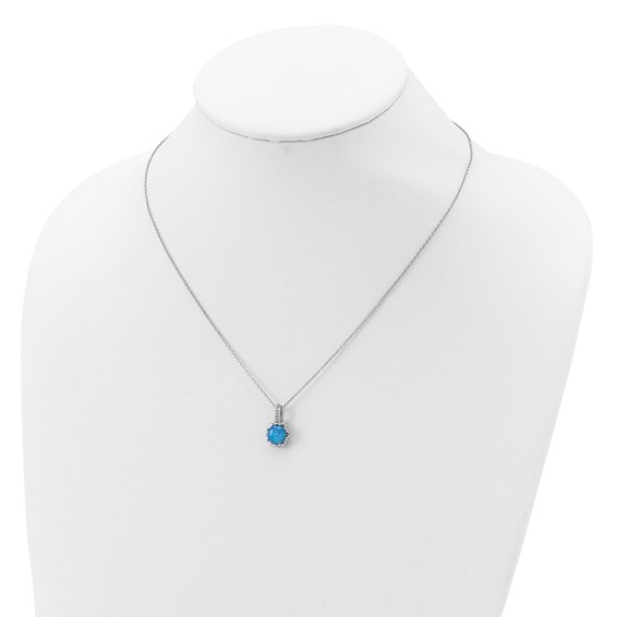 Cheryl M Sterling Silver Rhodium-plated Cabochon Lab Created Blue Opal and Brilliant-cut CZ 18.25 Inch Necklace