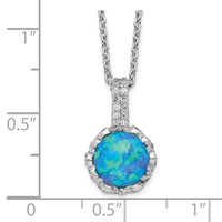 Cheryl M Sterling Silver Rhodium-plated Cabochon Lab Created Blue Opal and Brilliant-cut CZ Necklace, 18.25" view 3