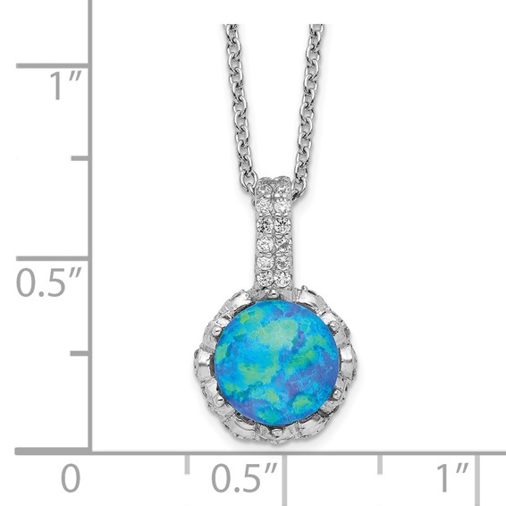 Cheryl M Sterling Silver Rhodium-plated Cabochon Lab Created Blue Opal and Brilliant-cut CZ 18.25 Inch Necklace