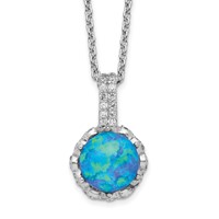 Cheryl M Sterling Silver Rhodium-plated Cabochon Lab Created Blue Opal and Brilliant-cut CZ Necklace, 18.25" view 1