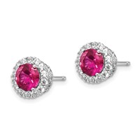 Cheryl M Sterling Silver Rhodium-plated Brilliant-cut Lab Created Ruby and Brilliant-cut White CZ Round Halo Post Earrings view 2