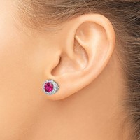 Cheryl M Sterling Silver Rhodium-plated Brilliant-cut Lab Created Ruby and Brilliant-cut White CZ Round Halo Post Earrings view 3