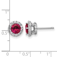 Cheryl M Sterling Silver Rhodium-plated Brilliant-cut Lab Created Ruby and Brilliant-cut White CZ Round Halo Post Earrings view 4