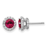 Cheryl M Sterling Silver Rhodium-plated Brilliant-cut Lab Created Ruby and Brilliant-cut White CZ Round Halo Post Earrings view 1